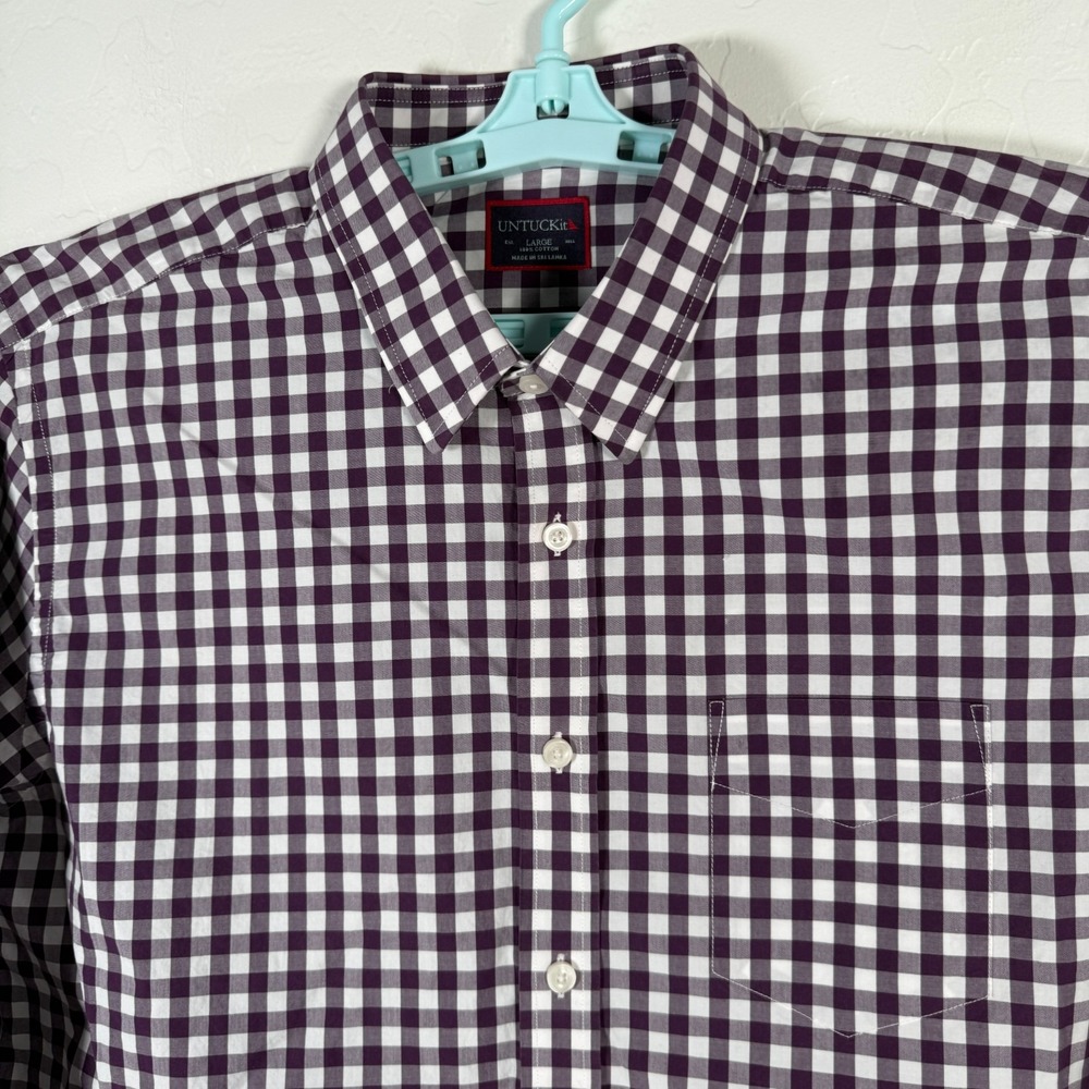 Untuckit Shirt‎ Mens Large Purple Button Up Long Sleeve Gingham Check Casual
